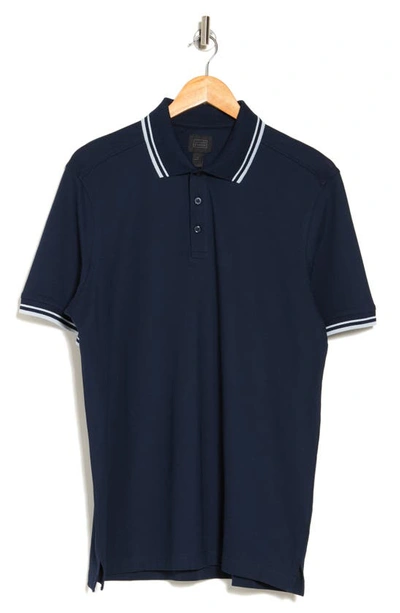 14th & Union Coolmax® & Cotton Blend Tipped Polo In Navy Blazer