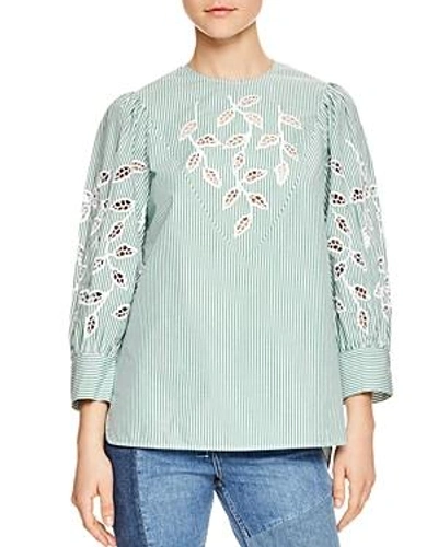 Sandro Ruiz Striped Botanical Pattern Lace-inset Top In Green