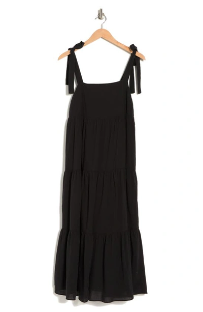 Madewell Tie Strap Tiered Midi Dress In True Black
