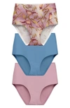 Eby Assorted 3-pack High Waist Panties In Roseata Fleur/ Sakura/ Blue
