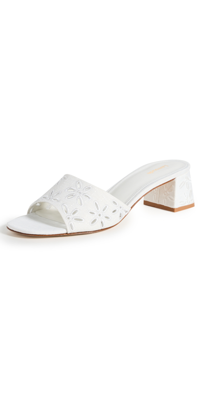 Larroude Brigitte Flower Embroidered Mule In White