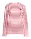 Comme Des Garçons Play White & Pink Heart Patch Long Sleeve T-shirt In Multi