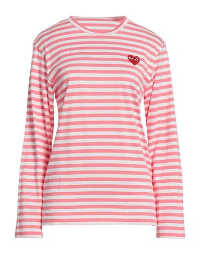 Comme Des Garçons Play White & Pink Heart Patch Long Sleeve T-shirt In Multi