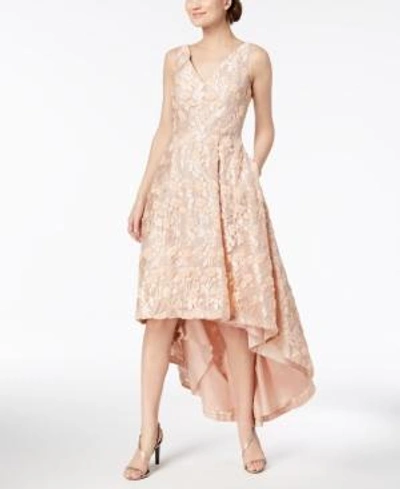 Calvin Klein Embroidered High-low Gown In Nectar/nude