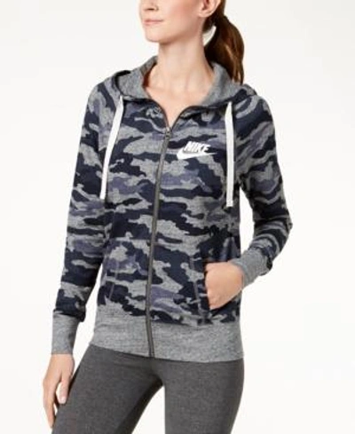 Nike Sportswear Gym Vintage Camo-print Hoodie In Thunder Blue/sail