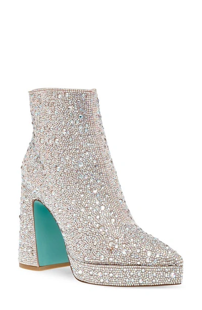 Betsey Johnson Della Embellished Pointed Toe Platform Bootie In Rhinestone