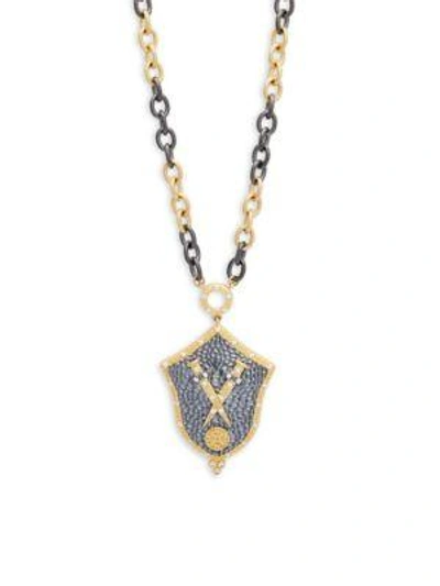 Freida Rothman Crystal And Sterling Silver Armor Pendant Necklace In Gold