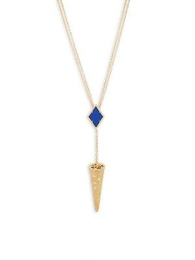 Freida Rothman Crystal, Lapis And Sterling Silver Horn Pendant Necklace In Blue