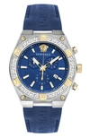 Versace Men's V Sporty Greca 46mm Stainless Steel Case & Leather Strap Chronograph Watch In Sapphire