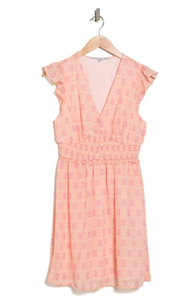 Collective Concepts Ruffle Sleeve Smocked Dress In Peach Pink