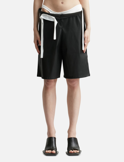Ottolinger Black Drape Faux-leather Shorts