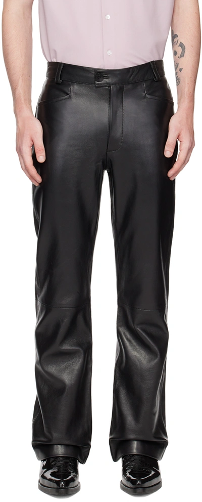 Ernest W Baker Black Flared Leather Trousers In Black Gold