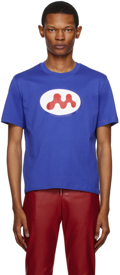Mowalola Logo印花棉质平纹针织t恤 In Blue