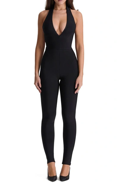 House Of Cb Anaise Plunge Corset Stretch Bandage Jumpsuit In Black