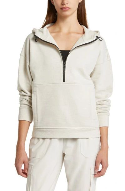 Zella Explore Half Zip Terry Hoodie In Grey Moonbeam