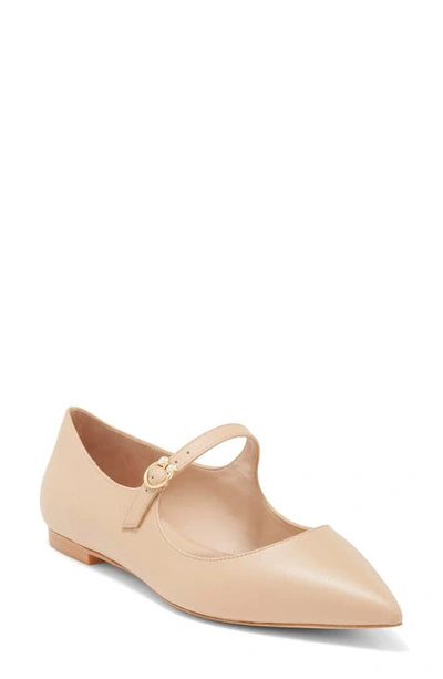 Stuart Weitzman Pointed Toe Mary Jane Flat In Golden Beige