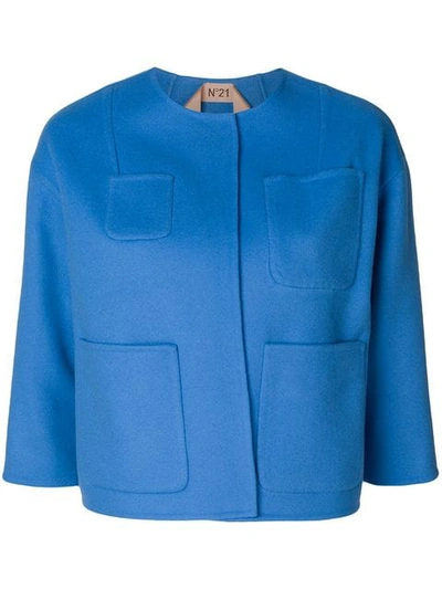 N°21 Nº21 Collarless Cropped Jacket - Blue