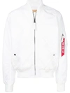 Alpha Industries Zipped Bomber Jacket In Bianco