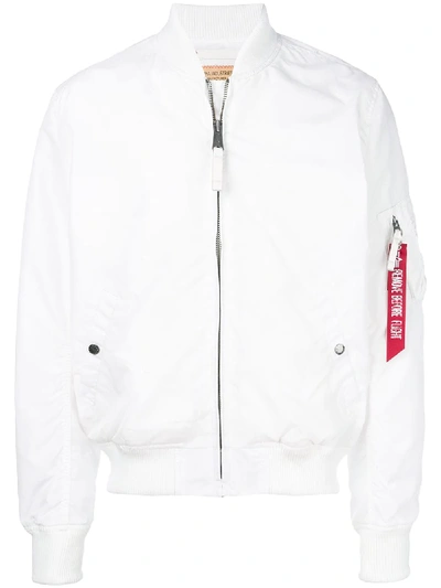 Alpha Industries Zipped Bomber Jacket In Bianco