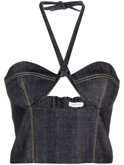 The Mannei Aspos Cutout Denim Bustier In Blue