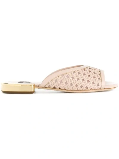 Rodo Sahara Woven Mules In Pink
