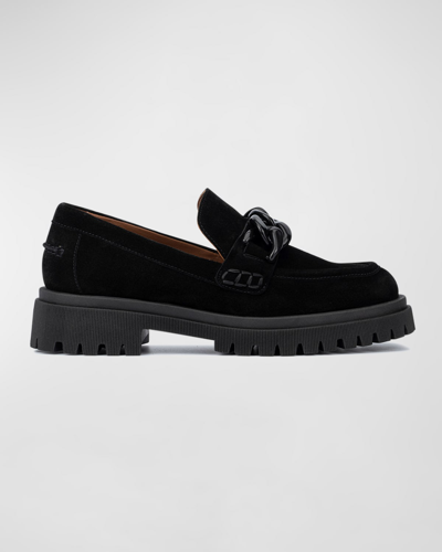 Aquatalia Olivianne Suede Chain Loafers In Black