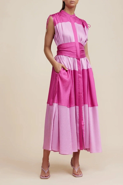 Acler Widford Colorblock Maxi Shirtdress In Magenta