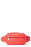 Mz Wallace Metro Quilted Nylon Belt Bag In Coral/silver