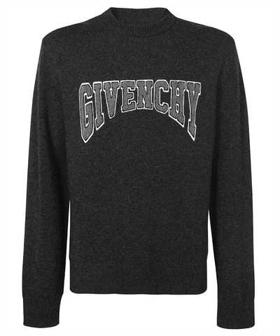 Givenchy College Embroidiery Crew Neck Sweater In Black