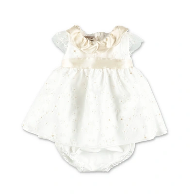 La Stupenderia White Cerimony Baby Girl  Dress And Diaper Cover In Bianco