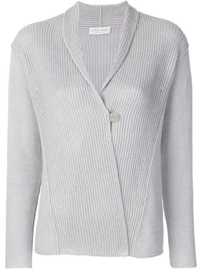 Le Tricot Perugia One Button Cardigan In Grey