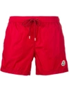 Moncler Logo Plaque Swimming Trunks In Red