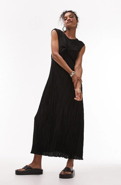 Topshop Twist Front Textured Jersey Column Midi Dress In Black