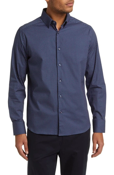 Stone Rose Men's Geometric Cotton Slim-fit Shirt In Navy