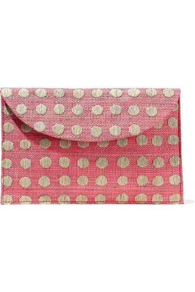 Kayu Woman Embroidered Straw Clutch Pink