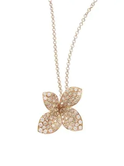 Pasquale Bruni 18k Rose Gold Secret Garden Small Four Petal Pave Diamond Pendant Necklace, 16 In Pink