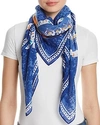 Fraas Floral Medallion Print Square Scarf In Royal Blue