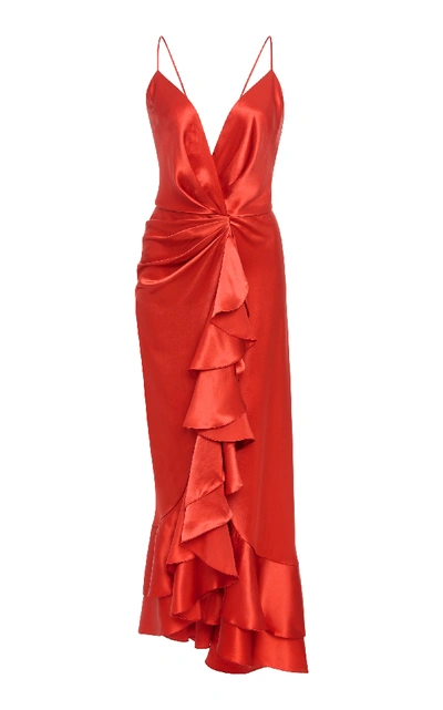 Johanna Ortiz Perfumero Draped Silk-charmeuse Dress In Red