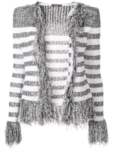 Balmain Fringed Iridescent Striped Knit Blazer