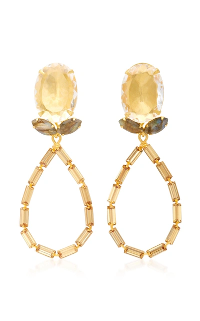 Bounkit Quartz Labradorite And Baguette Teardrop 14k Gold-plated Brass Earrings In Yellow