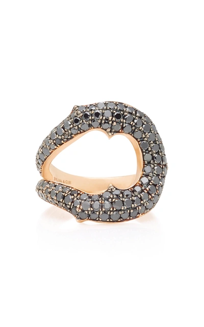 Sylva & Cie Horseshoe 14k Rose Gold Black Diamond Ring