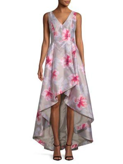 Calvin Klein Floral Hi-lo Gown In Khaki Multi