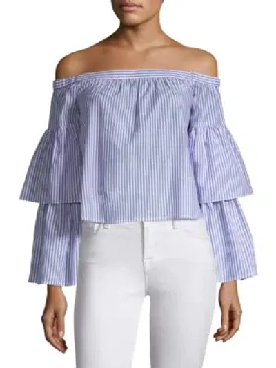 Bcbgmaxazria Callison Bell Sleeve Off-the-shoulder Top In Chambray Multi