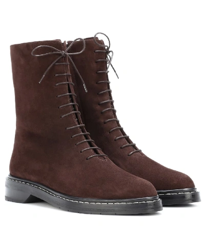 The Row Fara Lace-up Suede Ankle Boots In Brown