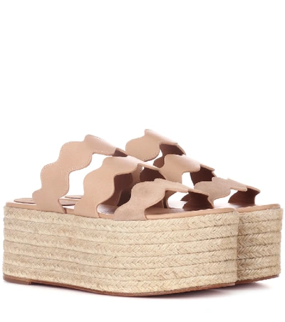 Chloé Lauren Leather Platform Sandals In Beige