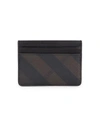 Burberry Textured Leather Trim Card Holder In Chocolate