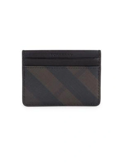 Burberry Textured Leather Trim Card Holder In Chocolate