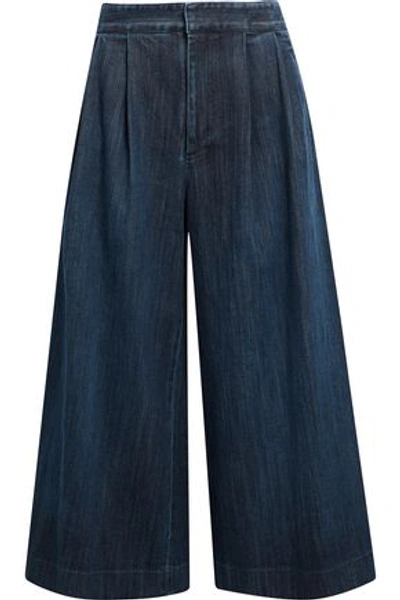 Adam Lippes Woman Pleated Denim Culottes Dark Denim