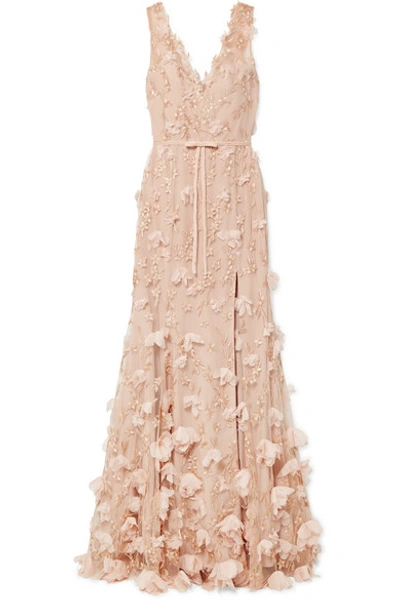 Marchesa Notte Embellished Tulle Gown In Blush