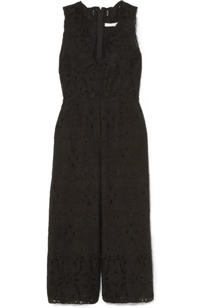 Jonathan Simkhai Scalloped Broderie Anglaise Cotton Jumpsuit In Black